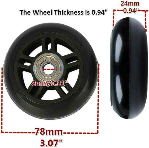 ORO 1 Pair Luggage Wheels Replacement 78 * 24mm Case Wheels with 8mm(0.31") Bearings Wheels for Suitcase and Inline Outdoor Skate and Caster Board (78mm) by ORO