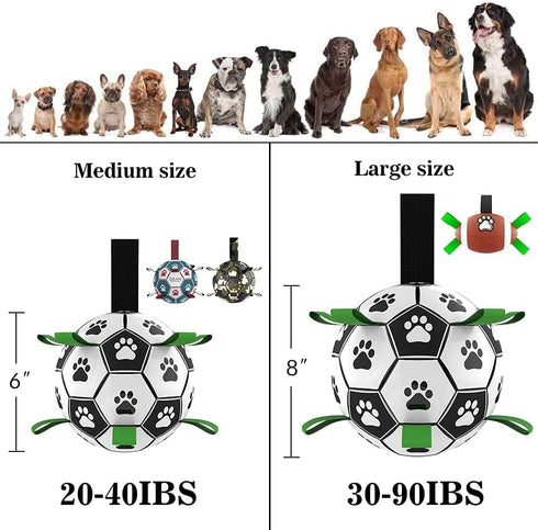 Dog Soccer Balls Toy with Bell Inside, Outdoor Interactive Tug of War Toy for Small and Medium Dogs