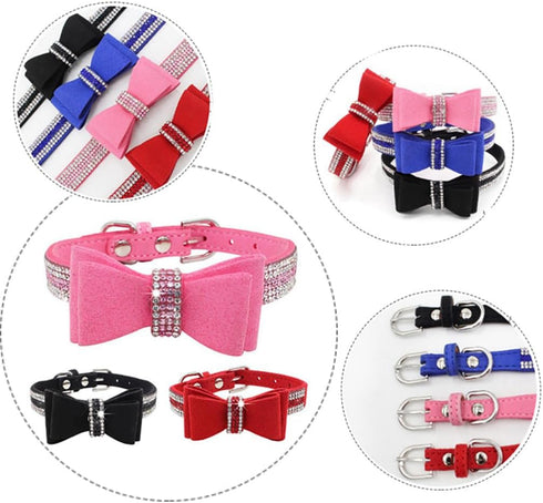 Rhinestone Dog Collar for Small Dogs, Adjustable Diamond Pet Collar with Bow, Bling Crystal for XXS XS Small Medium