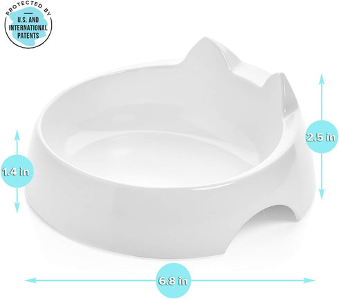 CatGuru Whisker Stress Free Cat Water Bowl, Non Slip Feeding Bowls, Shallow Cat Food Water Bowls (Marshmallow)