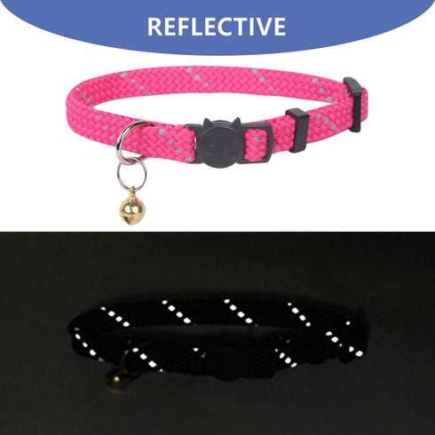 Pet's Company 4 Pack Adjustable Breakaway Cat Collar with Bell, Cute Pattern Collars for Kittens (Pink, 7-11 Inches)