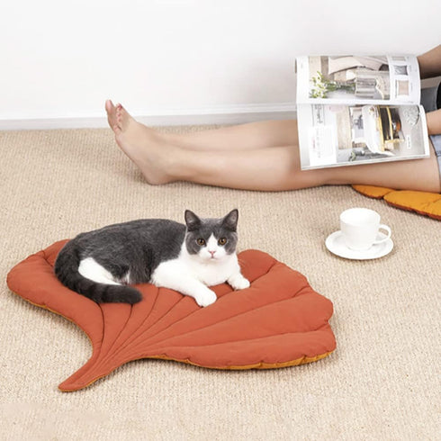 Pet Mat for Small Dogs and Cats - Soft Cotton Bedding with Ginkgo Leaf Design, Machine Washable, 50 x 68cm