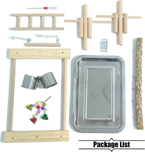 PINVNBY Bird Playground Parrot Playstand Birds Play Stand Wood Exercise Perch Gym Stand Playpen Ladder with Feeder Cups