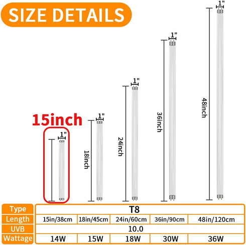 LUCKY HERP 15inch 14W T8 UVB 10.0 Reptile Light, UVA UVB Bulb, Fluorescent Lamp for Reptiles and Amphibians