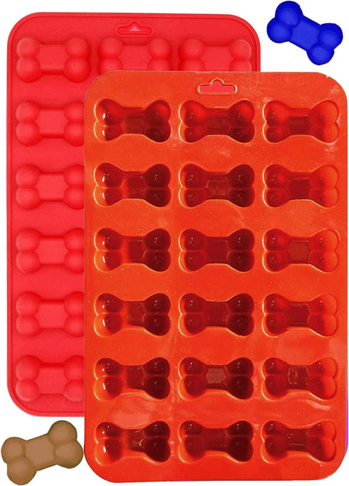 2-Pack Silicone Mold Dog Bone Tray Pan for Homemade Treats, Ice Pops, Hard Candy, Reusable Food-Grade, Easy to Clean