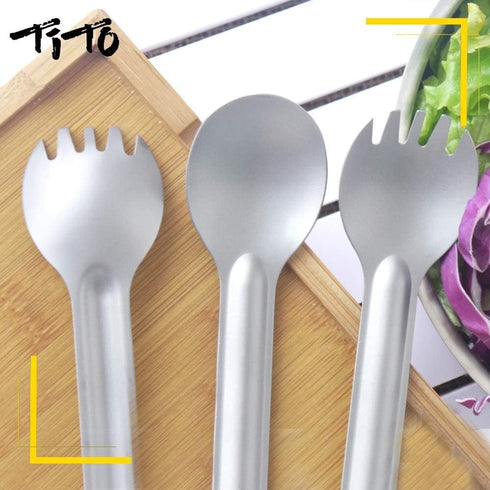 TiTo Titanium Spork and Spoon Set, Eco-Friendly Ultralight Portable Flatware for Camping, Hiking, Travel (2Pcs