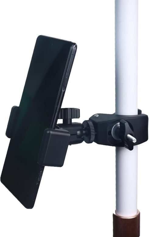 Phone Holder with Clamp for Golf Cart, Universal Mount Holder for Bicycle, Wheelchair, Stroller Mic Stand