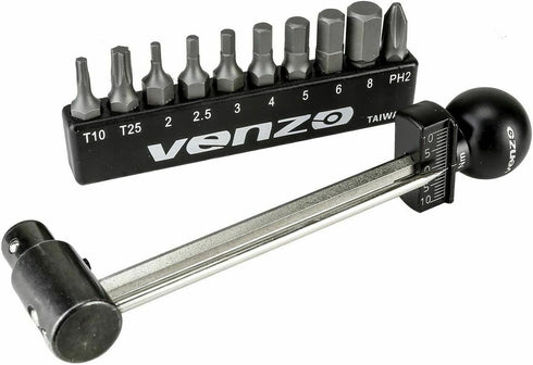 Venzo 1/4 Inch Driver Beam Torque Wrench Set 2 to 10 Nm, Small Adjustable Maintenance Tool for Bikes