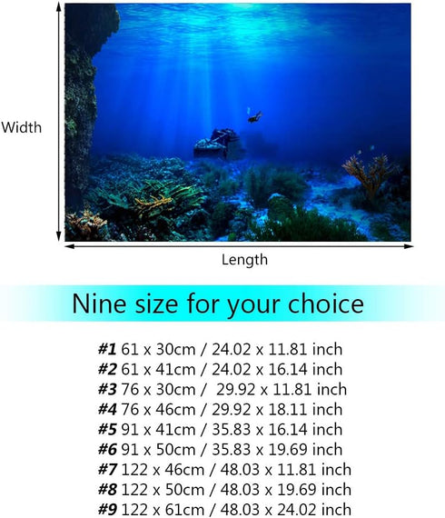 FILFEEL Aquarium Background Fish Decorations, 3D Effect PVC Adhesive Poster Underwater World Backdrop Decoration (61 x