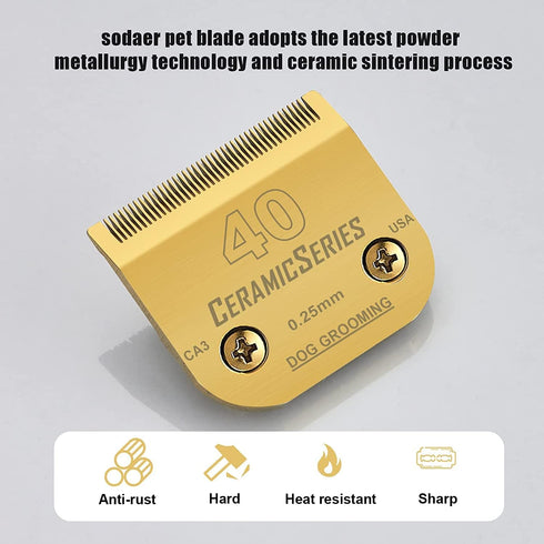 2 Packs #40 Clipper Blade for Dog Grooming, Compatible with Andis Clippers, Carbon Infused Steel, Detachable Ceramic
