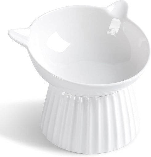 Ceramic Raised Cat Bowl, Tilted Anti Vomit Feeder for Indoor Cats, Whisker Friendly, Microwave and Dishwasher Safe