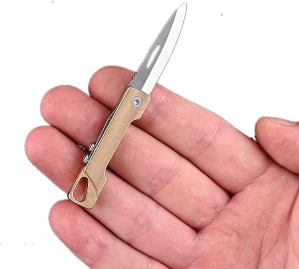 Ultra Small Folding Pocket Brass Knife, High Carbon Alloy Steel Blade, Mini EDC Portable Knife