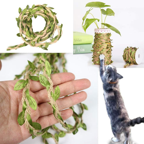 Hemp Rope for Cat Scratch Post Tree Replacement - Cat Scratcher Accessories with Artificial Leaves for Crafts