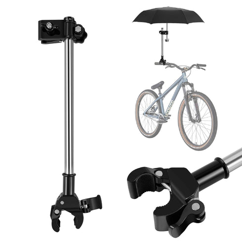 Flexzion Bicycle Umbrella Clamp Holder Mount, Universal Connector for Handlebar, Wheelchair, Stroller, Adjustable
