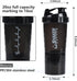 Protein Shaker Bottle - Leak Proof Sports Water Bottle for Protein Mixer, 16 oz Shake Cup with Storage (Black)