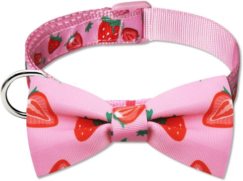 azuza Lovely Pink Dog Collar with Bowtie for Small Dogs