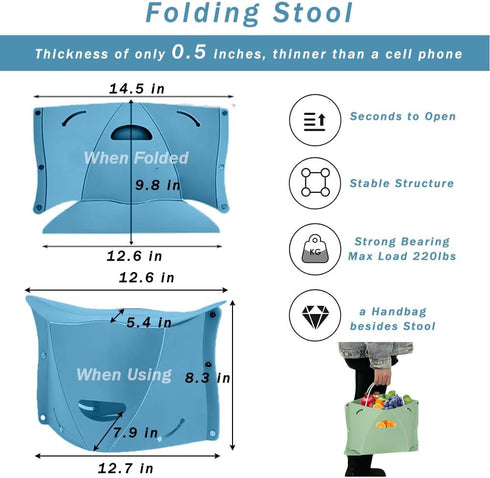 koofull 0.5 Foldable Portable Outdoor Stool, Thickness of in, Quick Opens for Camping Hiking Picnic Fishing Subway