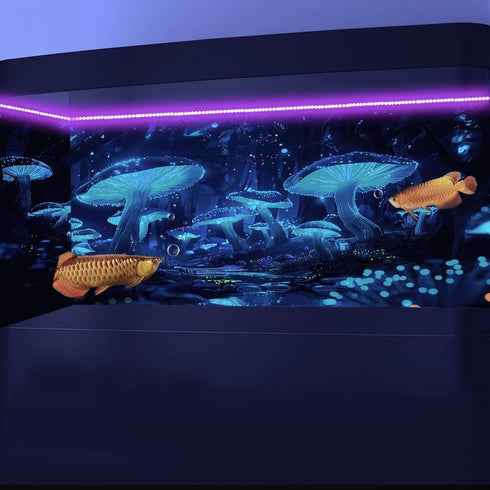 48X20IN Blacklight Cyan Mushroom Aquarium Background, UV Reactive Starry Sky Moonlight Terrarium Background with 10 EVA