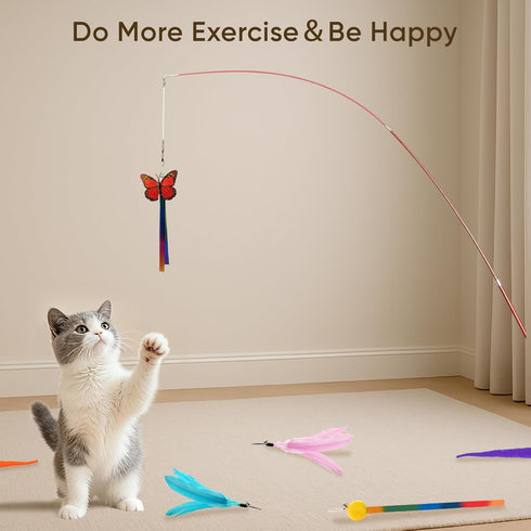 13 Packs Set Cat Toys for Indoor Cats, Interactive Cat Wand Toy with FeatherRibbon Refills, Feather Toys for Exercise