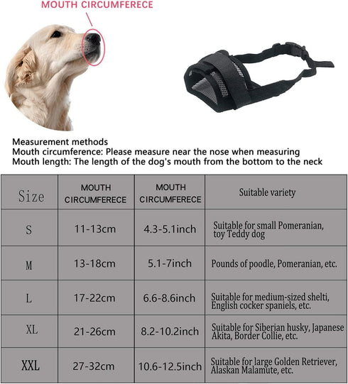 YAODHAOD Nylon Mesh Breathable Dog Mouth Cover, Quick Fit Dog Muzzle with Adjustable Straps to Prevent Biting (M, Black)