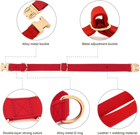 PET ARTIST Soft & Comfy Girl Dog Collars, Classic Christmas Red Leather for Medium Dogs, Durable Nylon with Quick