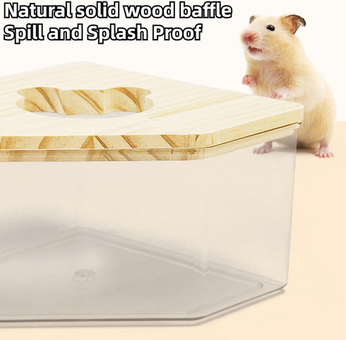 Copfeu Hamster Sand Bath Box Container, Mini Pet Sandbox Lid Design Take Bath Wooden Sandbox Dust Bath, Transparent