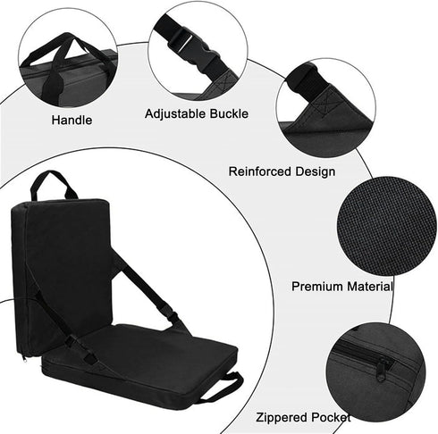 Ddewing Outdoor Folding Chair Cushion Black Zippered Pocket Square Chair Cushion Portable Handle Adjustable Floor Chair