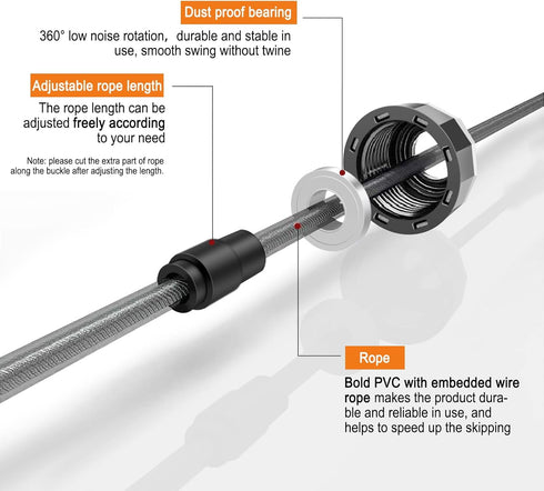 Skipping Rope with Ball Bearings - Adjustable Jump Rope Cable with 6” Memory Foam Handles for Aerobic Exercise