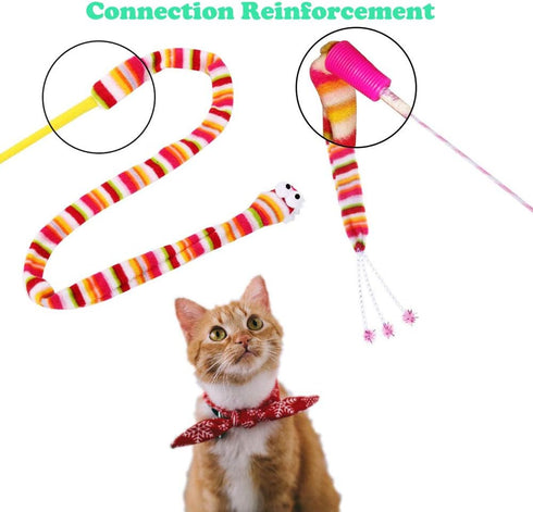 KABASI Cat Wand Rainbow Toy, 3 Styles Interactive Cat Toys, Colorful Sounding Toys, Rainbow Ribbon Wand for Kittens