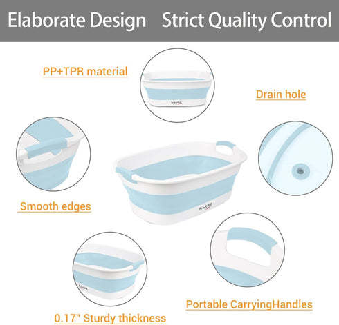 Collapsible Pet Bathtub with Water Drain Plug - Portable Bath Tub for Small Dogs Cats, Space Saving Design, Blue