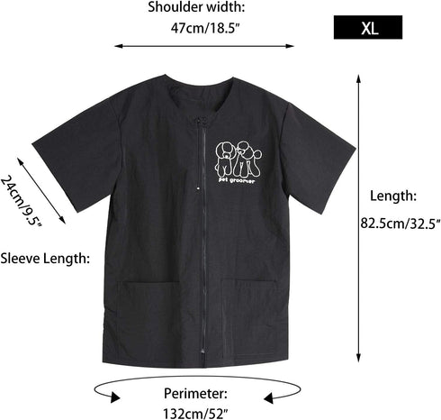 Noverlife Short Sleeves Pet Grooming Work Clothes - XL Splash Proof Anti-Static Smock for Dog Cat Groomer Cosmetologist