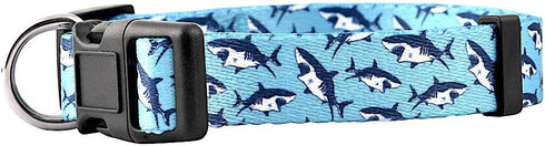 Native Pup Cute Animal Dog Collar, Shark Pattern for Girl or Boy Dogs, Adjustable Size Durable Nylon (Sharks, Large)