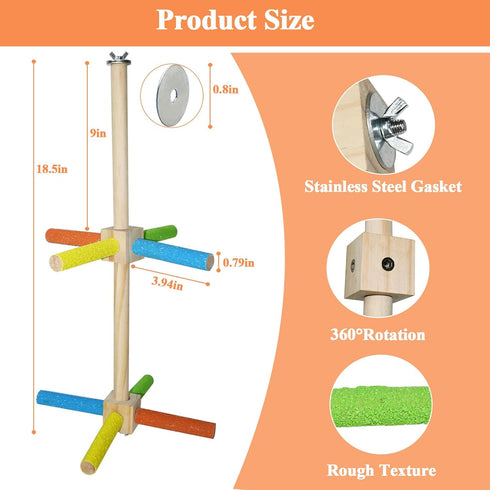 Bird Stand Perch Toy, Double Layer Spinning Parakeet Toys Exercise Wheel Cockatiel Toy for Cages Wooden Perchs