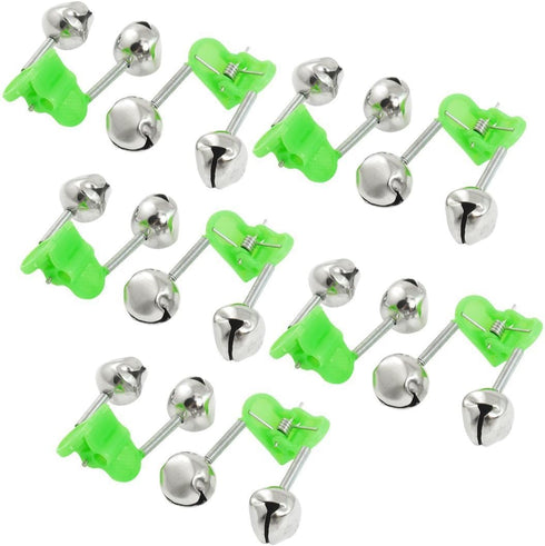 Honbay 20 Pcs Fishing Rod Alarm - Dual Alert Bells Green Silver Tone