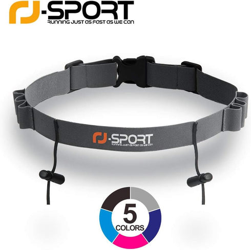 RJ-Sport Race Number Belt, Triathlon Race Bib Holder with 6 Energy Gel Loops for Running and Cycling