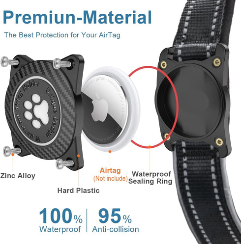 Airtag Dog Collar, Adjustable Nylon Pet Collar for Small Medium Large Heavy Duty Dogs, Waterproof Air Tag Holder,