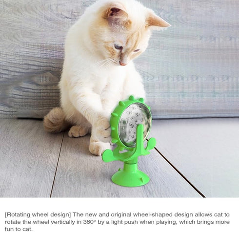 Spinning Cat Windmill Toy Light-Up Cat Scratcher & Self-Grooming Spinner with Suction Cup Interactive Cat Toy