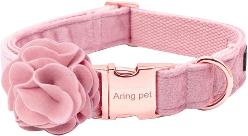ARING PET Velvet Dog Collar, Unique Pink with Detachable Felt Flower, Adjustable Soft Velvet for Small Medium Large Dogs