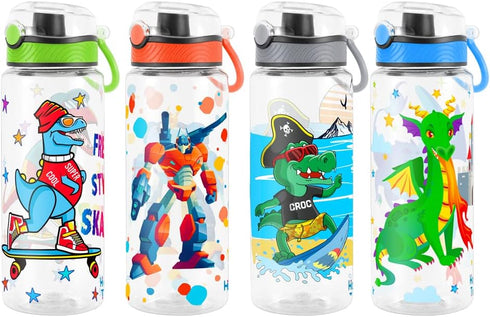 Home Tune 23oz Cute Water Bottle for School Kids Girls, BPA FREE Tritan, Leak Proof with Easy Clean Handle (Fire Dragon)