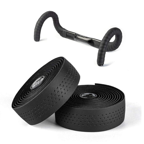 Professional Road Bike Handlebar Tapes, EVA+PU Racing Bicycle Bar Tape, Grips Cover with End Plugs (Black)