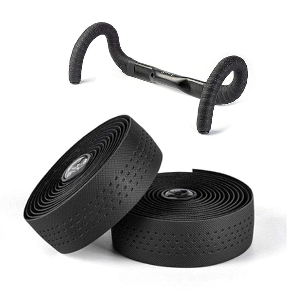Professional Road Bike Handlebar Tapes, EVA+PU Racing Bicycle Bar Tape, Grips Cover with End Plugs (Black)
