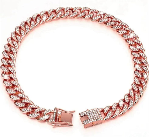 Diamond Necklace Metal Choke Dog Chain Collars, 13mm Wide, Rose Gold, Pet Jewelry for Small Medium Large Dogs