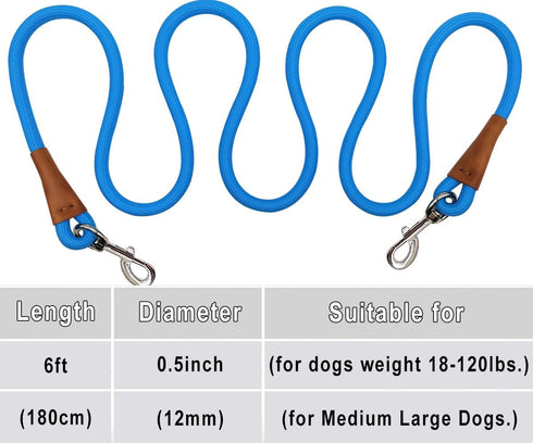 6 Foot Heavy Duty Dog Tie Out Rope Leash, Climbing Nylon Basic Leash for Camping, Indoor, Outdoor, and Yard