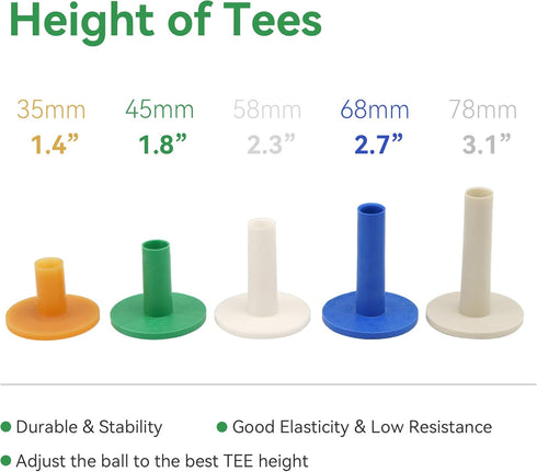Golf Rubber Tees for Practice Training, Driving, Putting, Chipping Range Mixed Size, Excellent for Indoor Outdoor Use