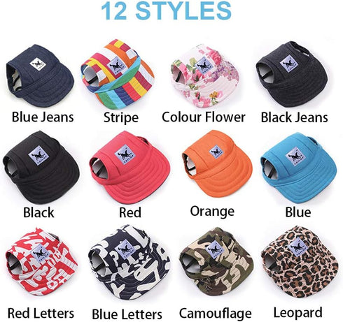 Leconpet Baseball Caps with Neck Strap - Adjustable Comfortable Ear Holes for Small Medium Large Dogs (S, Blue)