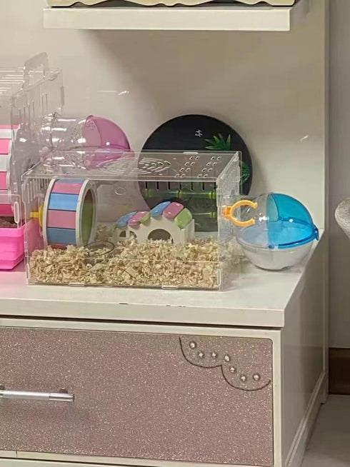 Small Animal Bath House, Acrylic Hamster Bathroom Cage Toilet Bathtub Sand Bath Container, Removable, Suitable for