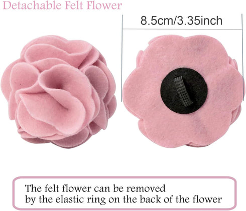 ARING PET Velvet Dog Collar, Unique Pink with Detachable Felt Flower, Adjustable Soft Velvet for Small Medium Large Dogs