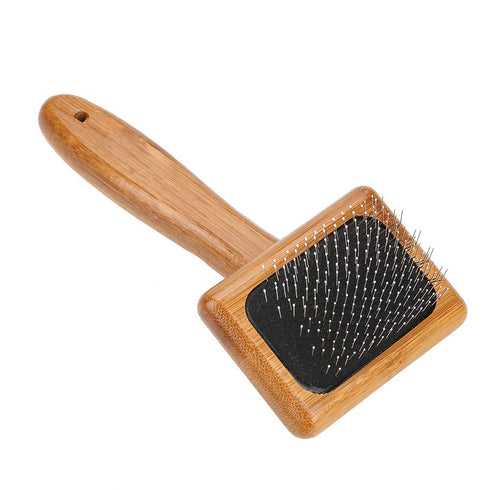 Oumefar Healthy Bamboo Dog Hair Comb, Wooden Brush Massage Grooming Slicker Brush with Rounded Bristles (Charged)