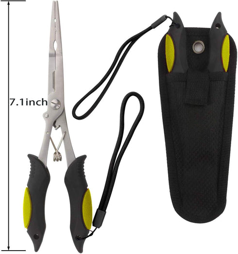 Long Nose Fishing Pliers, Stainless Steel Hook Remover Split Ring Pliers with Lanyard for Fishing