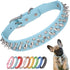Spiked Dog Collar - Soft PU Leather Mushrooms Rivet Spike Studded Adjustable Collar for Cats and Dogs (XL, Light Blue)